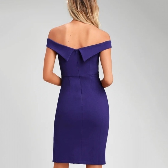 NWT Lulu’s Classic Glam Ponte Off The Shoulder Dress In Cobalt Blue - Picture 3 of 7